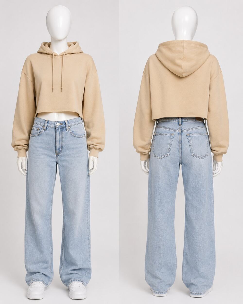 Out From Under Urban Outfitters Cropped Hoodie Beige Cozy Minimalist M oversized